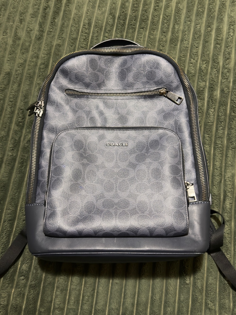 Coach Men’s Navy Signature Backpack with Leather Trim